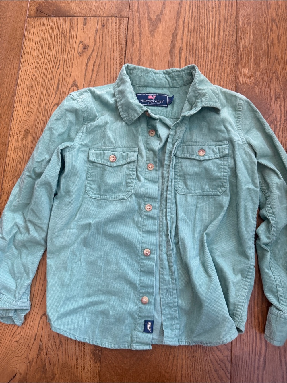 Boys Vineyard Vines Kids Seafoam Green Corduroy Button-Down Shirt- size 6